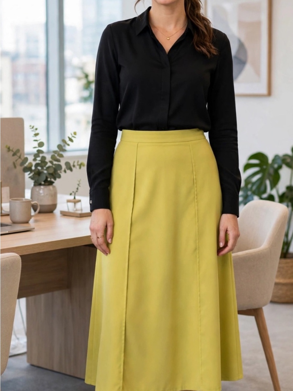 Classic A-Line Midi Skirt in Chartreuse